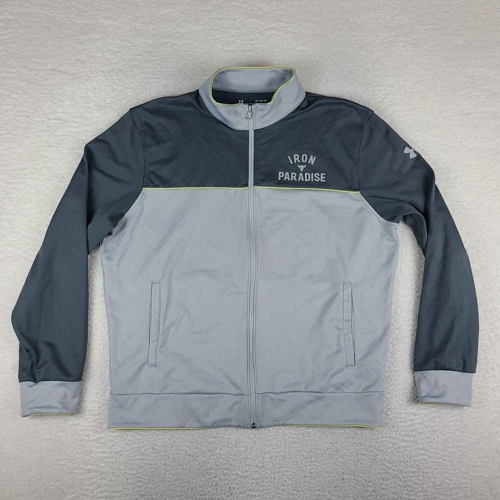 Under Armour Project Rock Jacket Mens XL Gray Full Zip Loose Iron Paradise‎ *